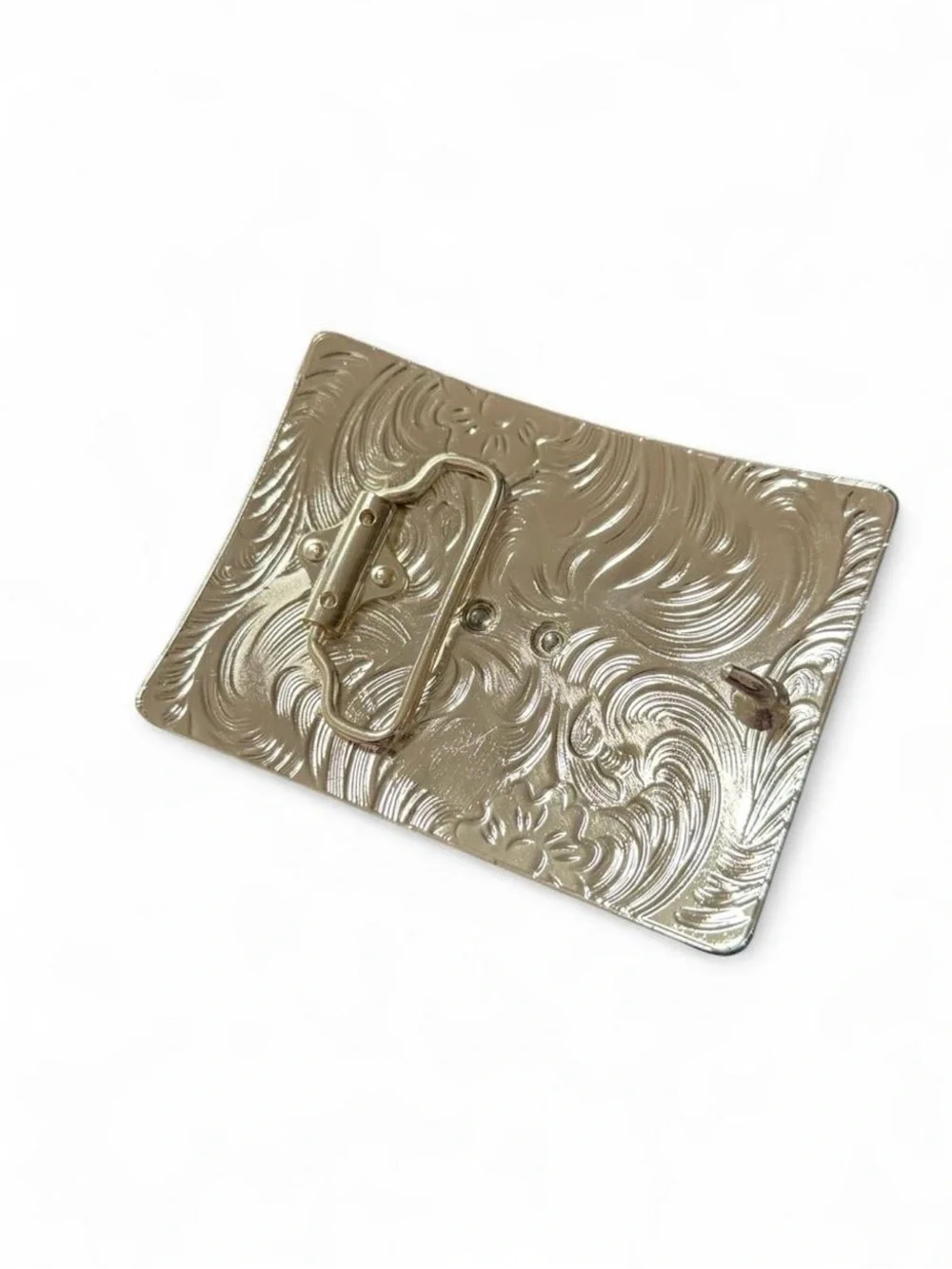 Silver & Gold Belt Buckle with Cross and Horse Design